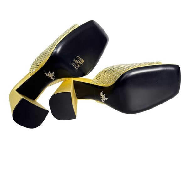 Prada Satin Crystal 1XX642 Ananas Yellow Slide Heel Mules Sandals, 36 & 38 - Picture 7 of 14